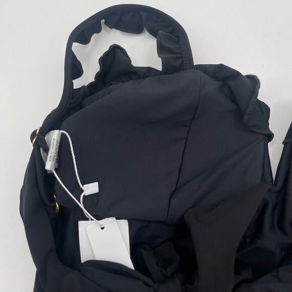 SOLIDO SWIMWEAR Swimsuit Size Small One Piece Black NWT Ruffle Tie Back Swim - Picture 11 of 15